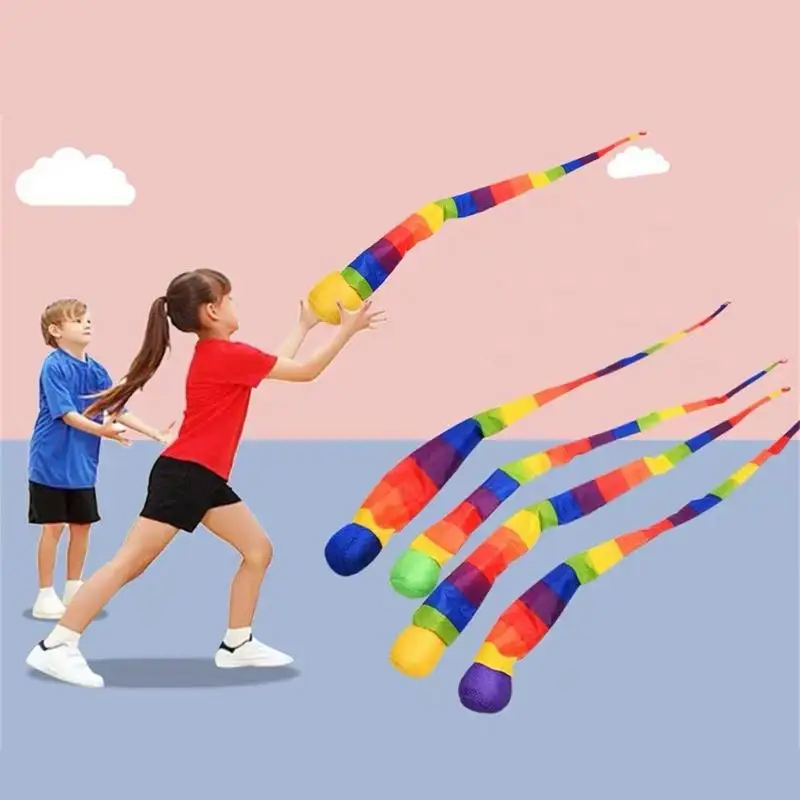 Boule de queue arc-en-ciel en tissu écologique, sac de sable, boule de météore, queue de capture sûre, balle souple, jouet d'entraînement sensoriel pour enfant, école maternelle