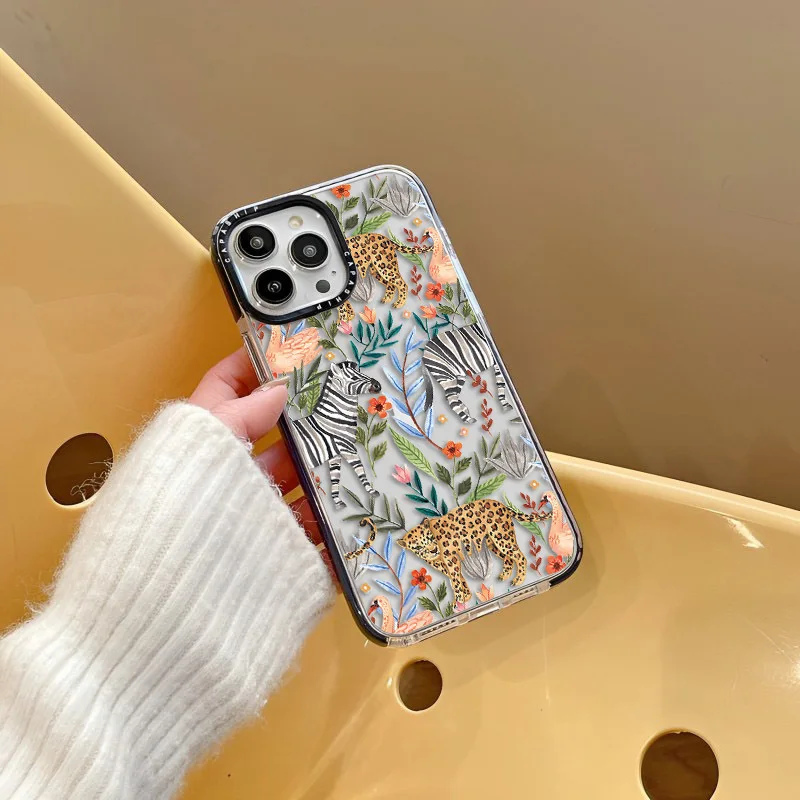 Pink Leopard Money Leopard Zebra Plant Case For iPhone 16 15 14 13 12 11 Pro X XS XR Max 7 8 Plus Soft TPU Shockproof Back Cover