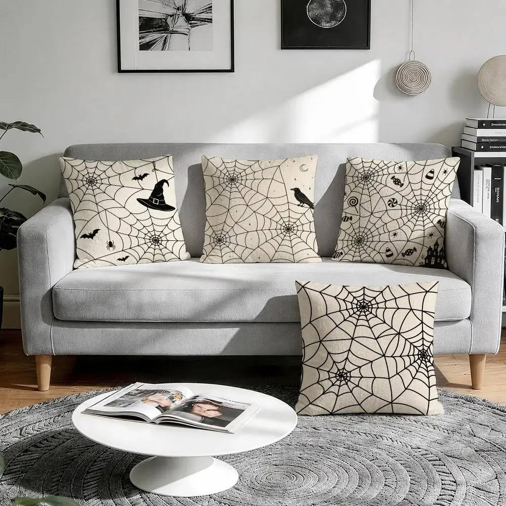 Halloween Spider Web Cushion Cover Linen Throw Soft Decorative  for Bed Sofa Car Home Decor Pillowcase 45x45cm