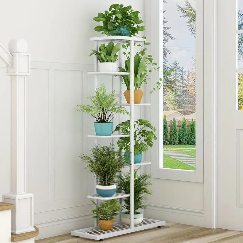 حامل نباتات معدني مكون من 7 طبقات - رف حامل أوعية زهور مكون من 8 أوعية، شاشة زراعة داخلية وخارجية لغرفة المعيشة في الفناء والحديقة والشرفة #4