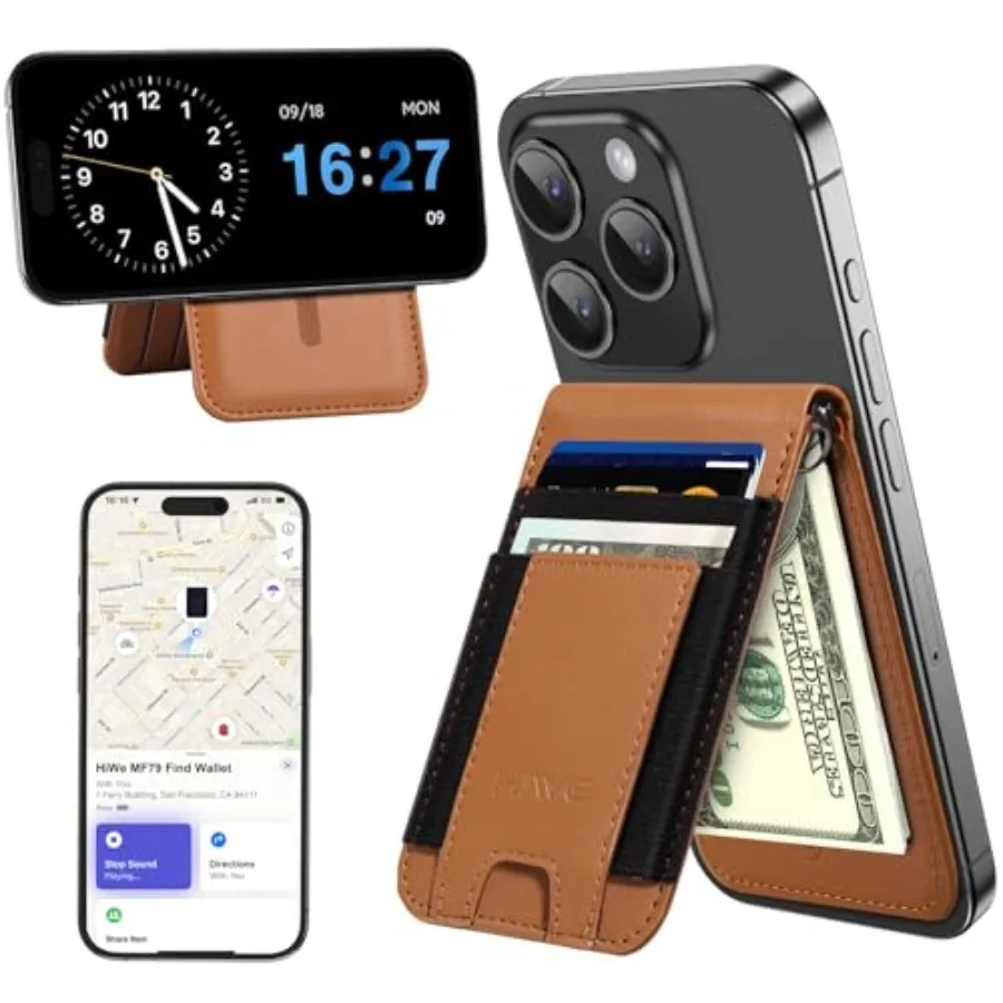 

Магнитный кошелек-подставка MagSafe с зажимом для денег и защитой от потери для iPhone серий 17/16/15/14/13/12, совместимый с Apple Find My