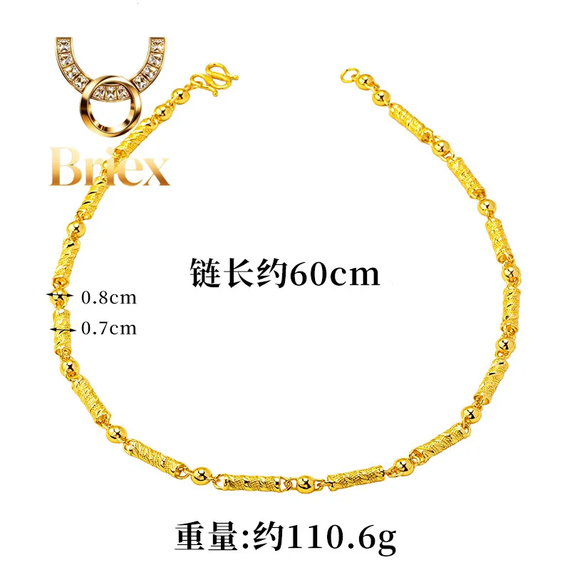 Briex Jewelry Men 24K Gold AU999 Bold Palace Style Cylinder Engraved Bamboo Bead Chain - Pure gold, enhances masculinity