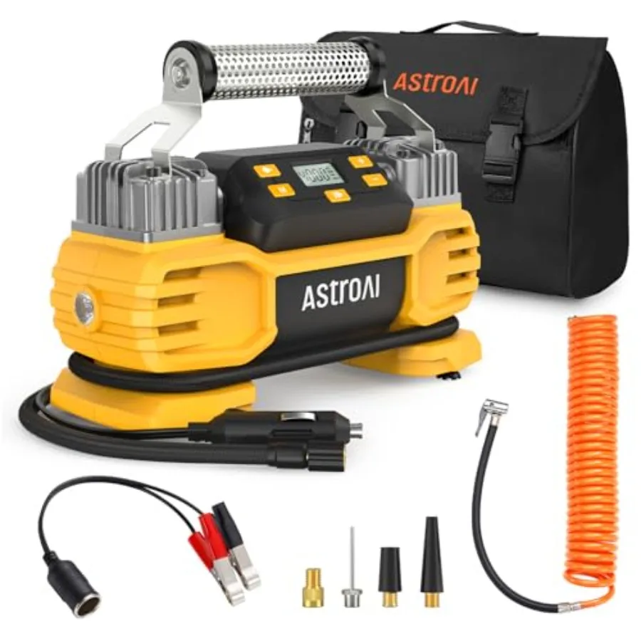 

Portable 160 PSI DC Heavy Duty Tire Inflator Pump Auto Shutoff with Screen Dual Cylinders and Dual Motors 12V Air Compressor fo