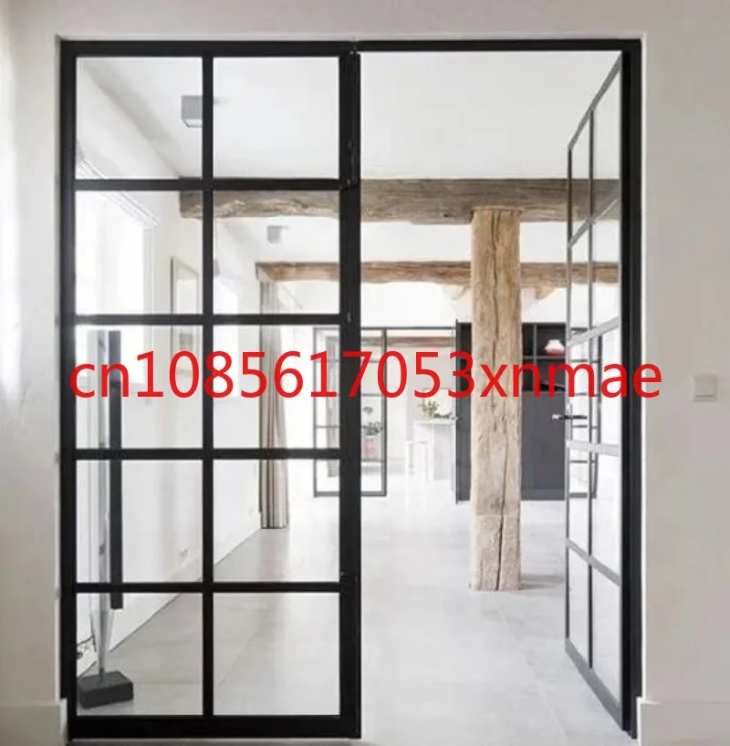 Hot Selling Black Steel Frame Exterior Double Glass French Aluminum Entry Swing Glass Doors