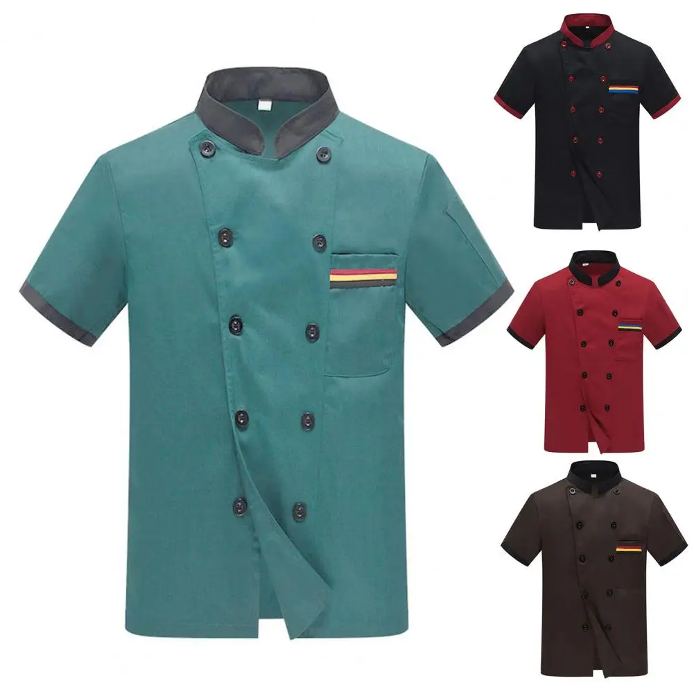 سترة نادل المقهى، خدمة الطعام، قميص الشيف الموحد، سترة الطاهي للجنسين، مزدوجة الصدر، ياقة واقفة، قميص الشيف