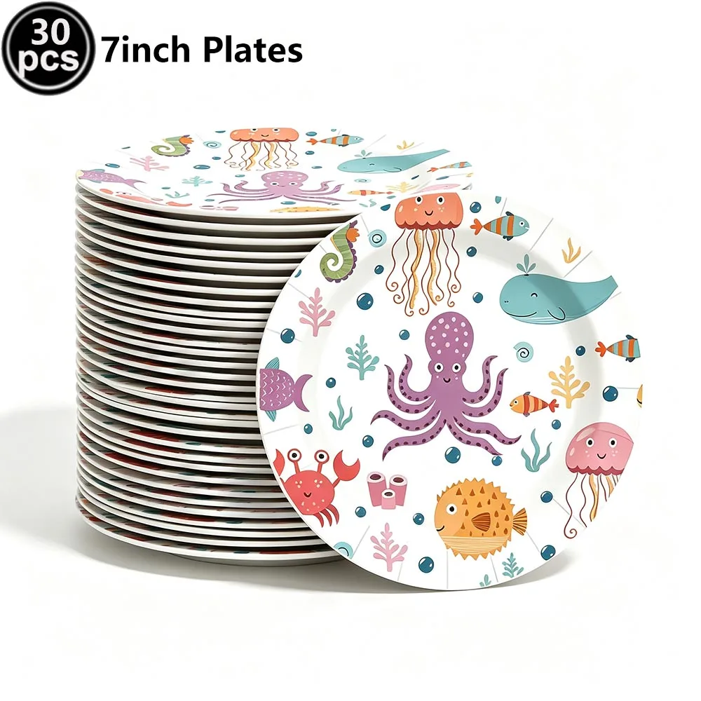 Ozean Muschel Party Supplies Sommer Strand Party Geschirr Teller Tassen Muschel Seestern Kuchen Dekorationen Kinder Geburtstag Party – Detail 8