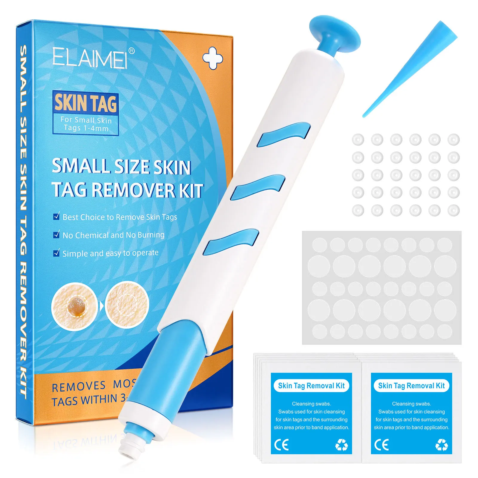 

Auto Small Size Skin Tag Removal Kit For Small Skin Tags 1-4mm With Cleansing Swabs Home Use Face Skin Care Tool