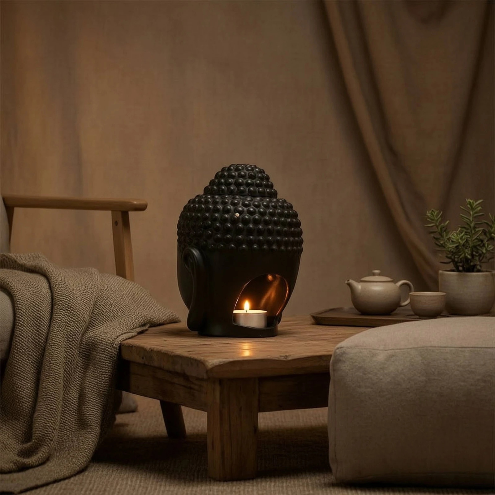 Buddha Head Aroma Burner Buddha Head Oil Burner Tealight Candle Holder Matte Decorative for Meditation, Spa