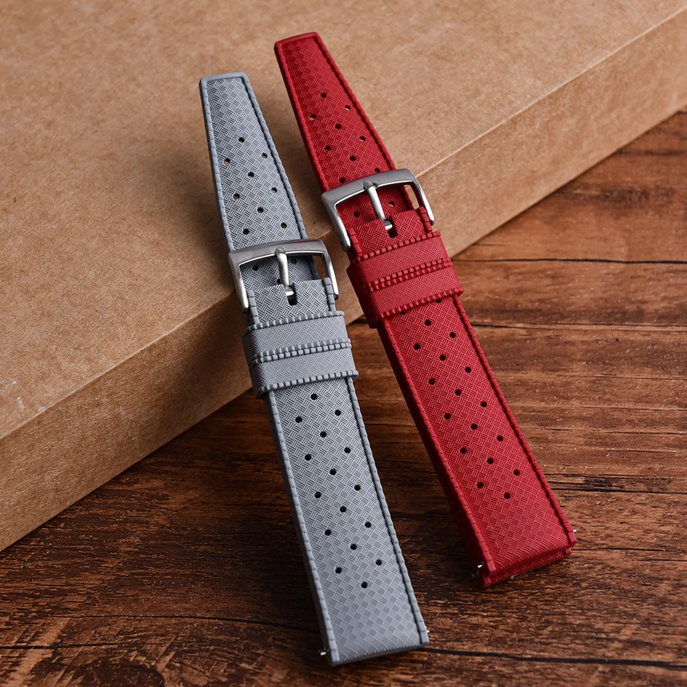 قسط الاستوائية FKM الأشرطة المطاطية 18 مللي متر 19 مللي متر 20 مللي متر 21 مللي متر 22 مللي متر 23 مللي متر 24 مللي متر الإفراج السريع الكمال صالح شقة نهاية حزام ساعة اليد العالمي #6