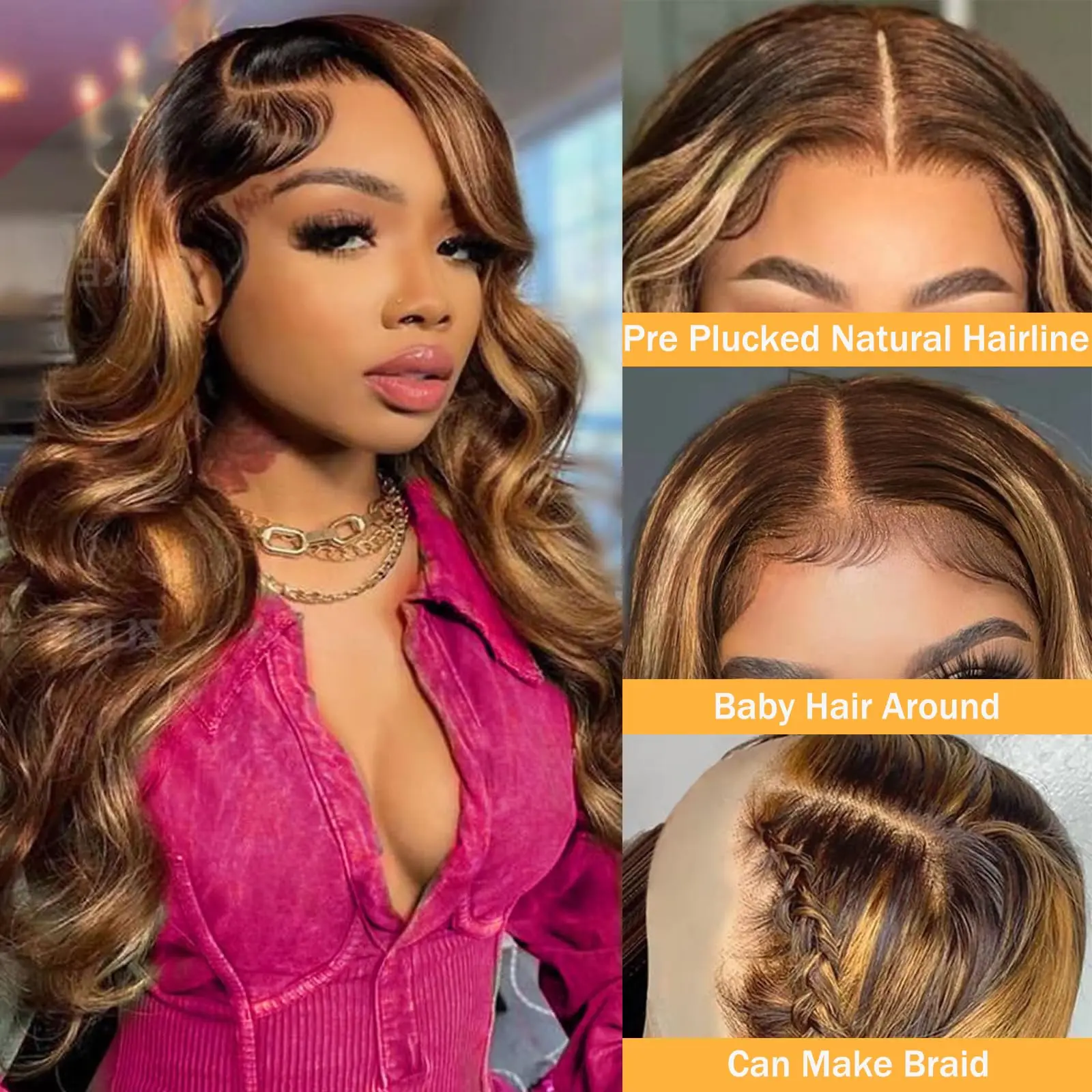 

210 Density 427 Highlight Ombre 13x4 HD Lace Frontal Wig Body Wave Human Hair Lace Front Wig 38 Inch Brazilian Wigs Human Hair