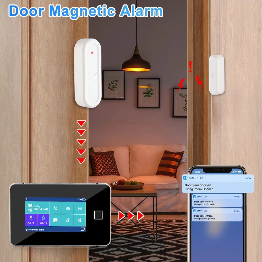 Wsdcam Tuya Wireless Home Alarm System 2G 4G Smart Home Burglar Security Alarm System Smart Life APP With Sensor Supports Alexa