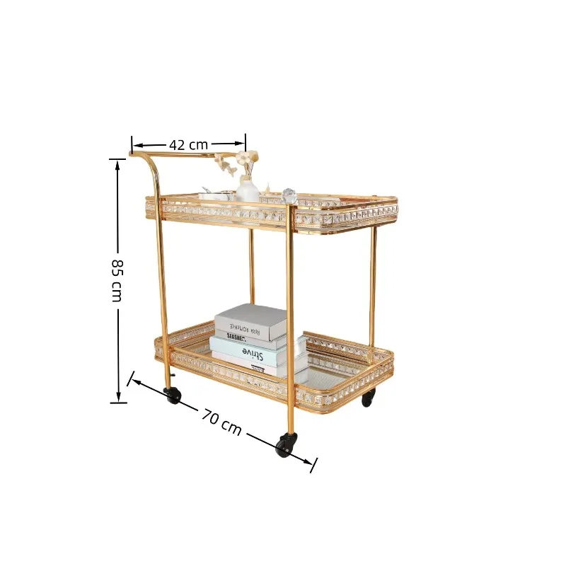 European-Style Five-Star Hotel Crystal Column Dining Car Modern Design Two-Layer Glass Golden Wedding Wine Car Movable