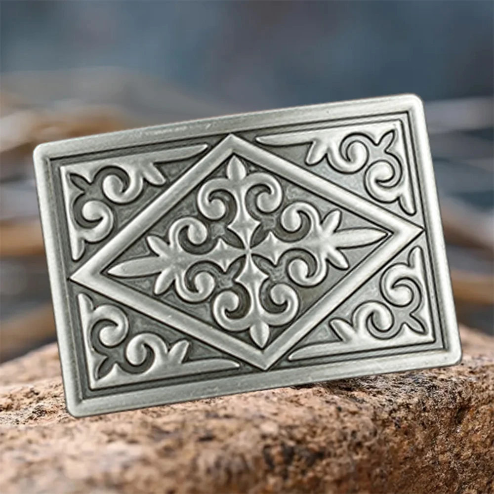 1 square oval three-dimensional cross pattern buckle, personality western simple men's novelty belt buckle