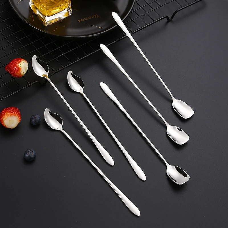 Silver Long Handle Tea Spoon 304 Stainless Steel Creative Mini Mixing Coffee Ice Cream Teaspoons  Tableware Kitchen Utensils