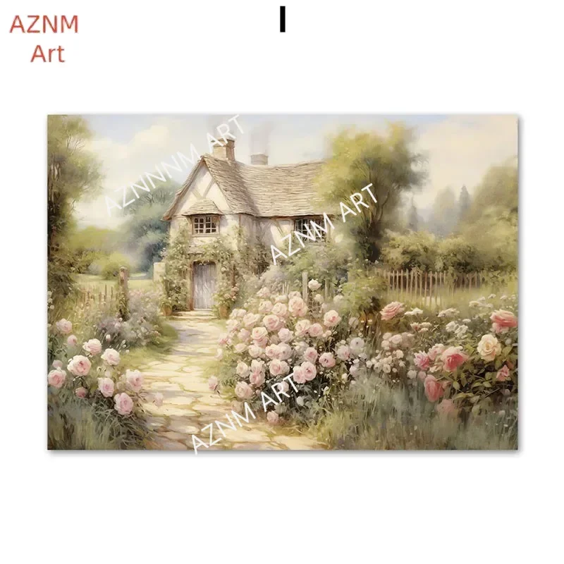 Vintage 19th Century Art Oil Painting Landscape English Countryside Canvas Print Botanical Wall Pictures For Living Room Decor