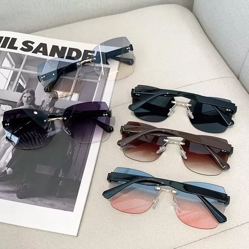 

Fashion Rimless Beach Gradient Sunglass Original Lady Retro Branded Shades UV400 Eyeglasses