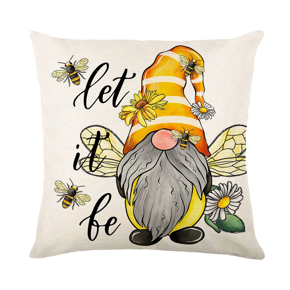 Summer Pillow Covers Bee Happy Bee Kind Throw Pillowcase 45x45 cm Honey and Bee Living Room Cushion Cover Decorative for Sofa