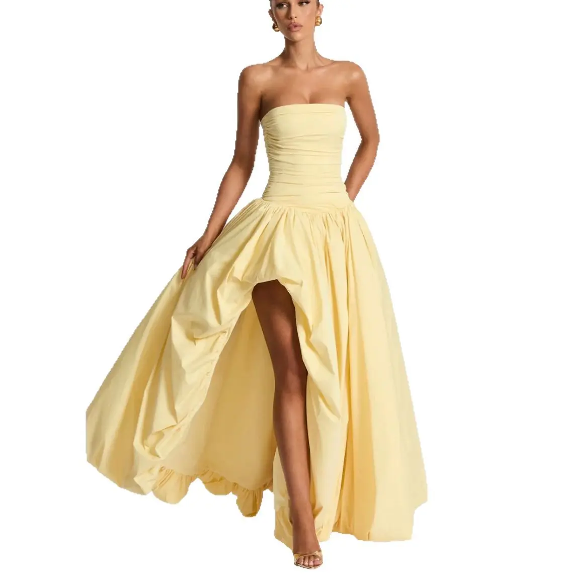 2025, Sommer Neue Damenmode, trägerlos, geteilte Krawatte, einfarbig, elegantes Modekleid