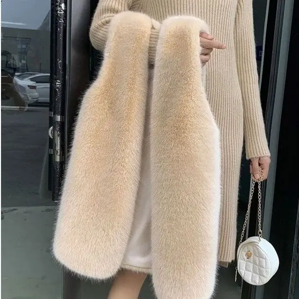Mink Plush Fur Vest Women\'s Mid Length 2024 New Winter Thick Fox Fur Coat Otter Rabbit Fur Camisole
