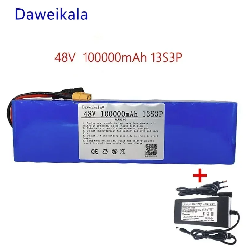 2025 new 48V  1000w 13S3P XT60 48V Lithium ion Battery Pack 100000mah For 54.6v E-bike Electric bicycle Scooter with BMS+charger