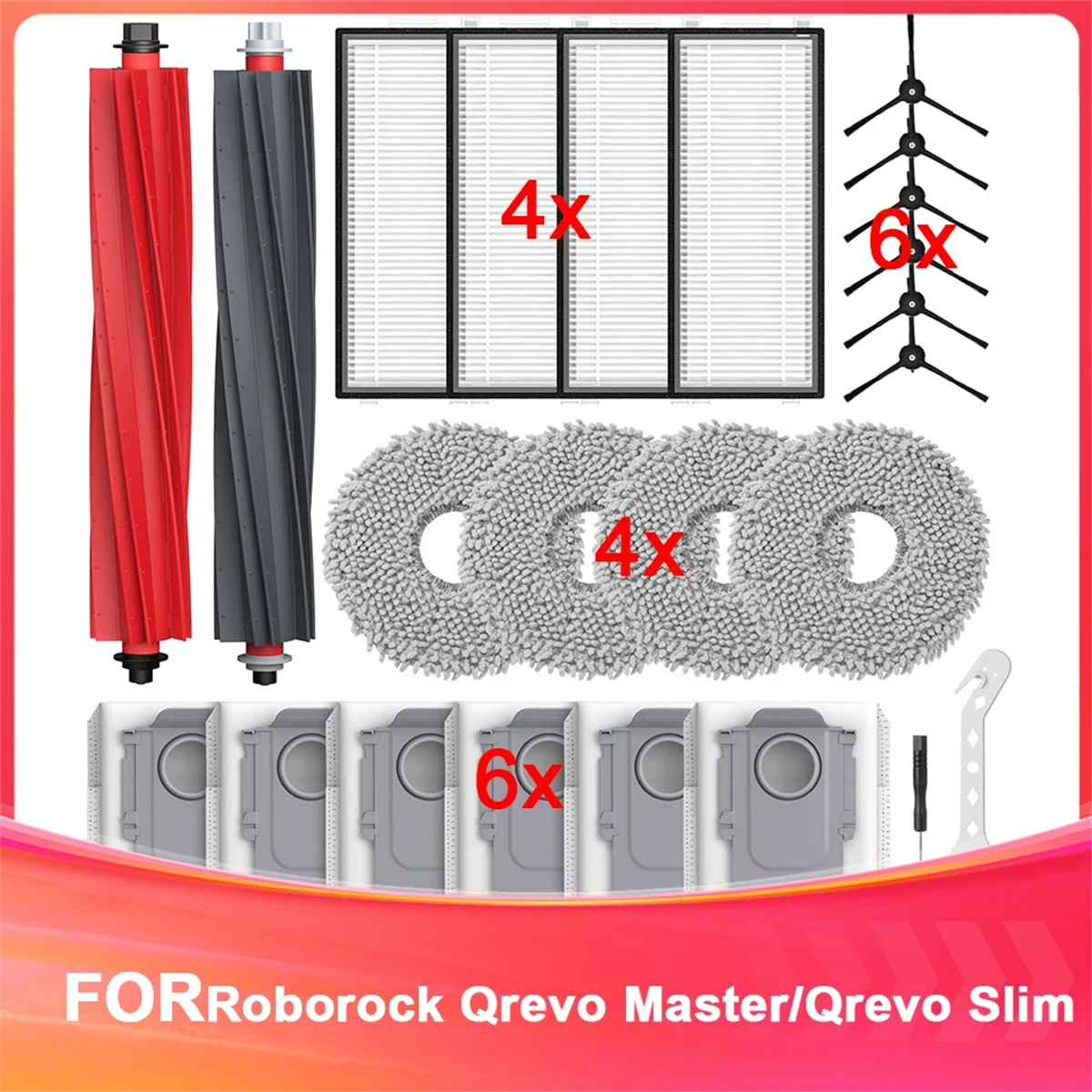 

Аксессуары ABKR для пылесоса Roborock Qrevo Master/Qrevo Slim Rbot, роликовая щетка, фильтры HEPA, мешки для пыли, салфетки