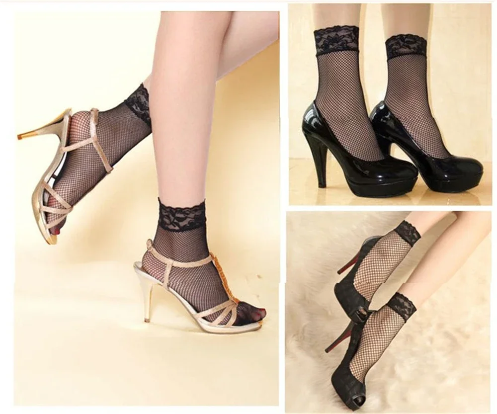 Ultrathin Black Lace Ruffle Socks For Elegant Women And Lovely Girls Soft Interesting Beautiful Fishing Net Flowers