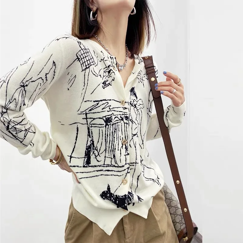 

Summer New Fine Imitation Ultra-Thin Comfortable Round Neck T-Shirt Sweater Graffiti Print Pullover Casual Fashion Short Sleeves
