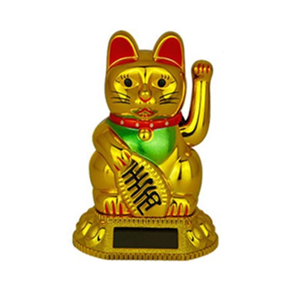 Welcoming Cats Lucky Cat Gold Ornaments 7.5*7.5*10.5 CM Lucky Cat Solar Powered White For Home Office High Quality