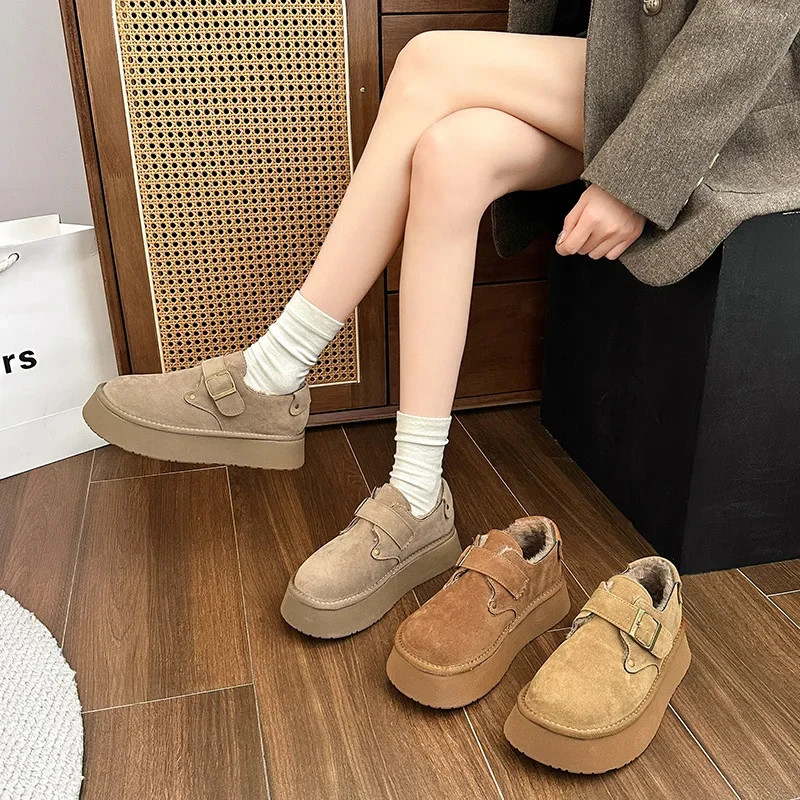 Autumn and winter women's one foot stirrup padded warm full package shoes new thick bottom heightening shoes women slippers