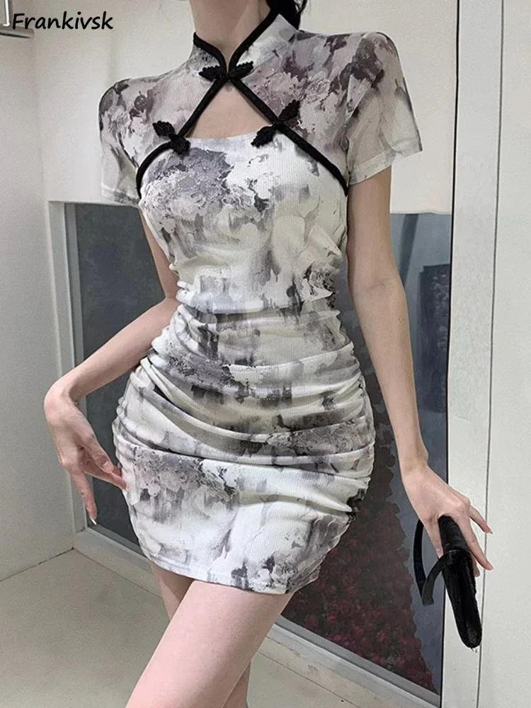 Women Dress Qipao All-match Chinese Style Temper Graceful Tight Vintage Summer Classical Cheongsam Short Sleeve Chill Hipster