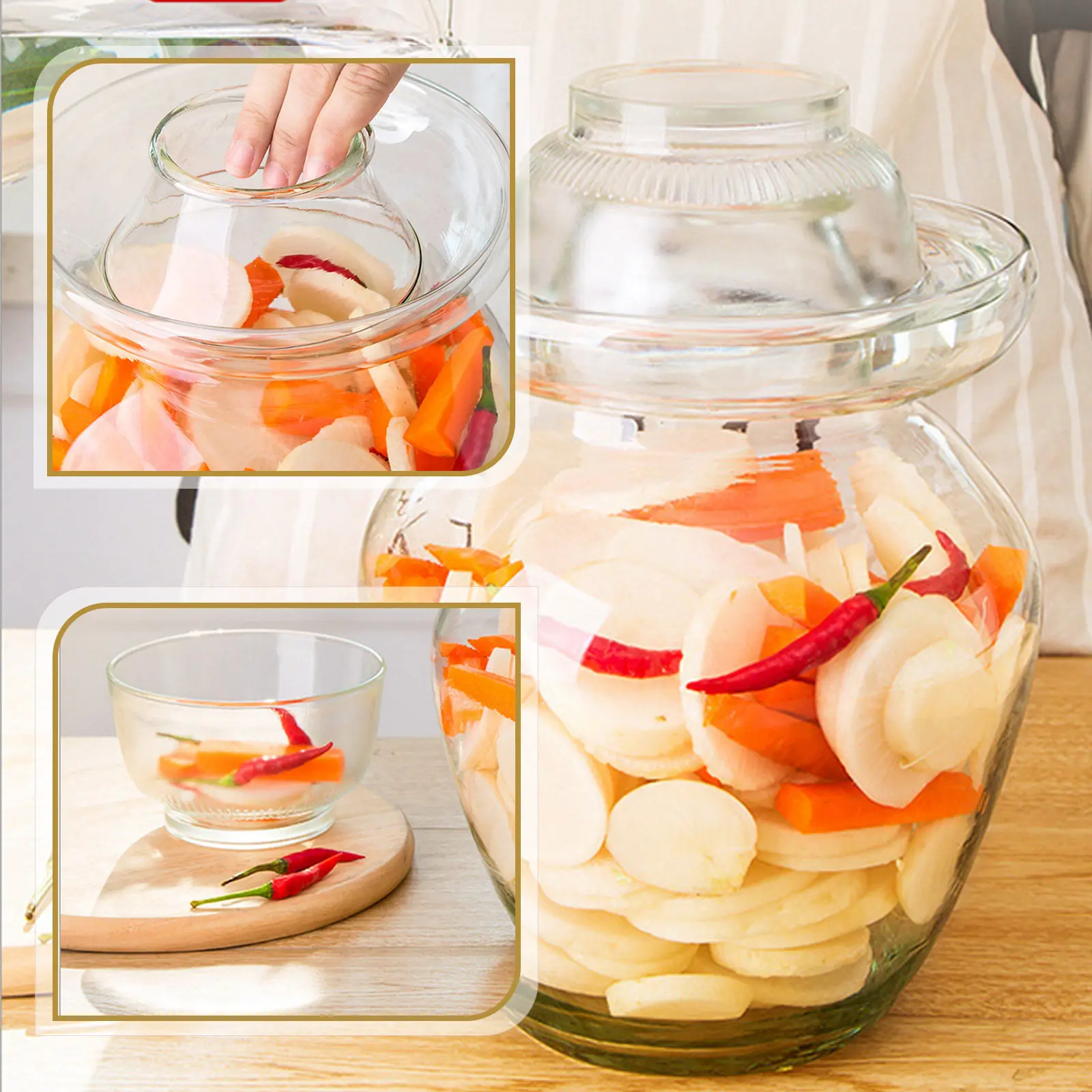 

1 шт. Большая стеклянная банка для солений с герметичной крышкой, контейнер для ферментации и хранения кимчи, квашеной капусты, овощей, для кухни