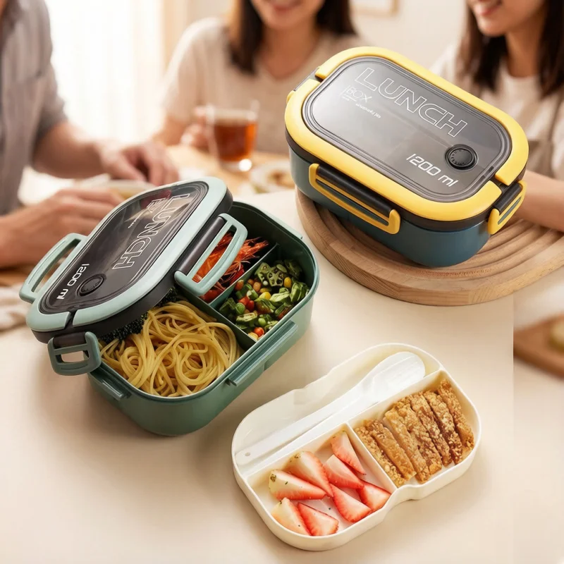 Single/Double-Layer Portable Lunch Box, Compartment Fruit Food Container, Microwave Safe with Fork & Spoon for Picnic Fresh Box
