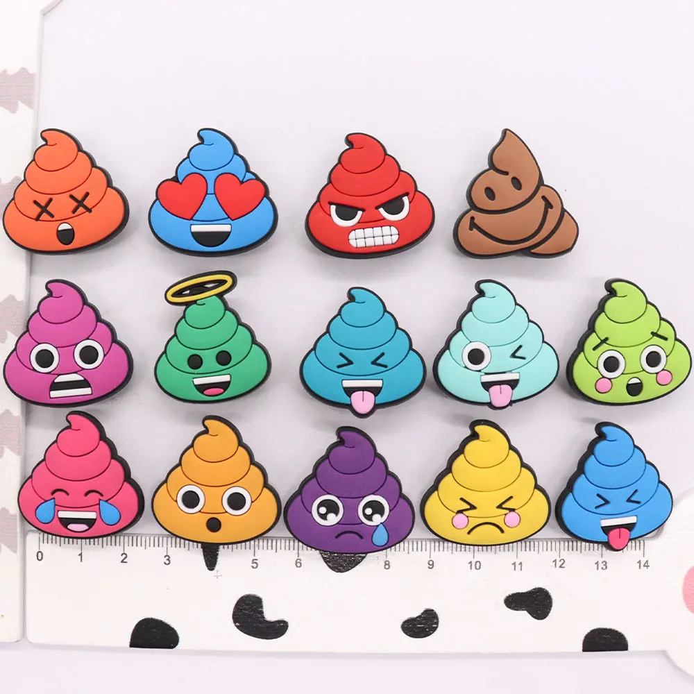 14pc Stool Expressions Shoe Buckle Accessories Colorful Funny Feces PVC Shoes Charms Clogs Pins Decor Unisex Cool Gift