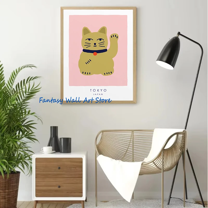 اليابانية محظوظ القط قطة الحظ Maneki Neko الحد الأدنى محظوظ الثروة المشارك حائط لوح رسم صورة غرفة المنزل مخزن ديكور