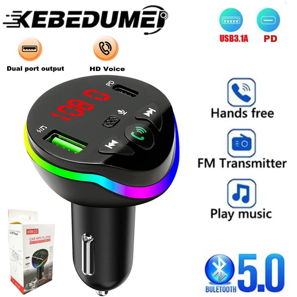 

Kebidumei Bluetooth 5.0 FM Transmitter with PD & USB Fast Charger Bluetooth Car Adapter Hi-Fi Music/Clear Calling Car Kit