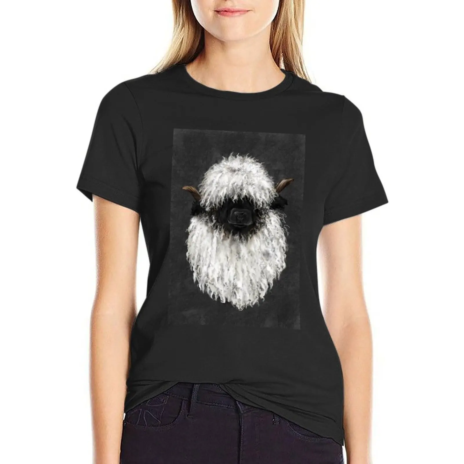 Bo Sheep. Valais Blacknose Sheep.Sticker T-Shirt summer top Blouse tops Women clothes