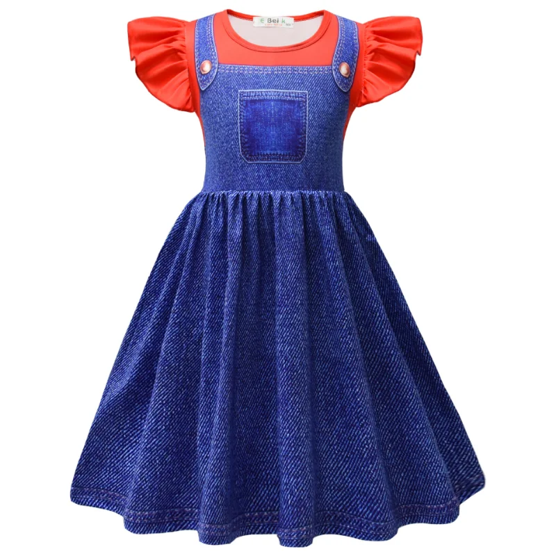 Anime Super Bros Costume for Kids Halloween Party Dresses Luigi-Lover Brothers Peach Princess Cosplay Clothes Girls Fancy Dress
