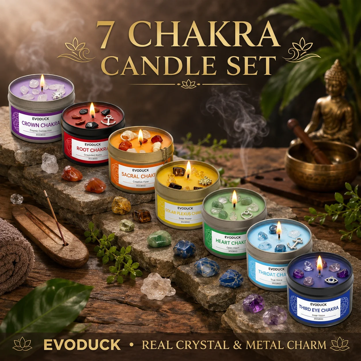 Scented Candle Luxury - EVODUCK 7 Çakra Mum Hediye Seti,