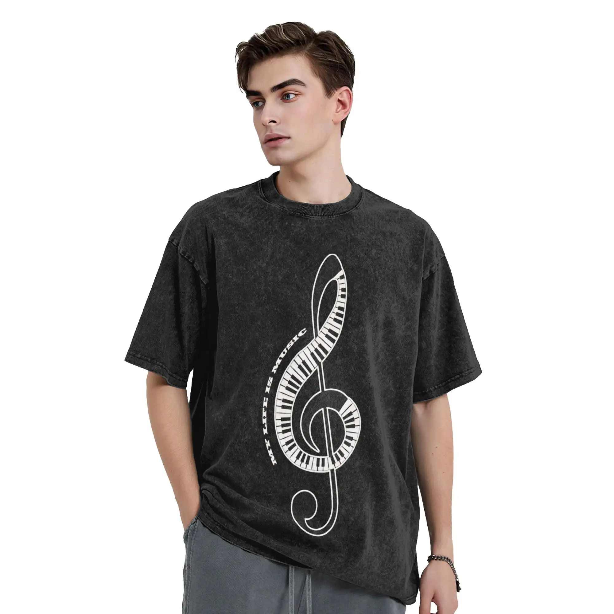 Piano Key Treble Clef  T Shirt  Harajuku T Shirts Short Sleeve Y2K Fun Tops Summer Casual O Neck Oversized Tees