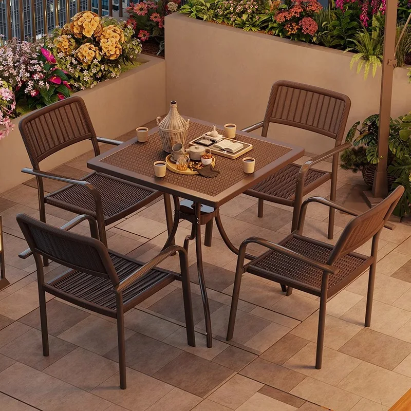 Modern style waterproof outdoor metal garden chair and table set, perfect for courtyard and balcony leisure display