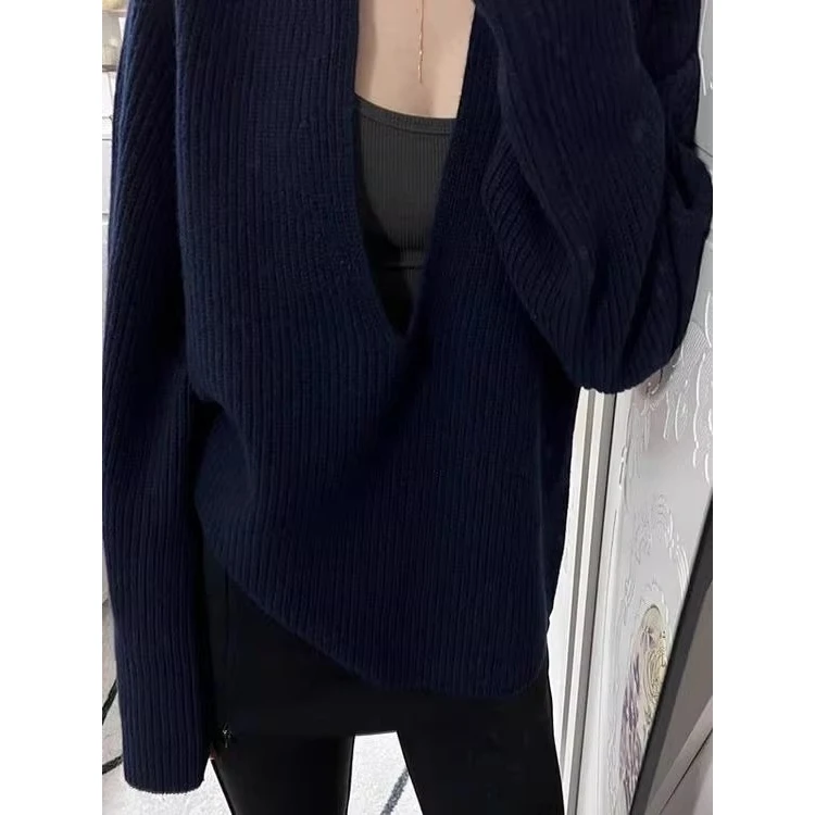 

Extra Large 300 Pou High-End Unique Chic Men's Sweater Spring Autumn V-Ne Wide Ne Lazy Sle Long Sve Trendy Top