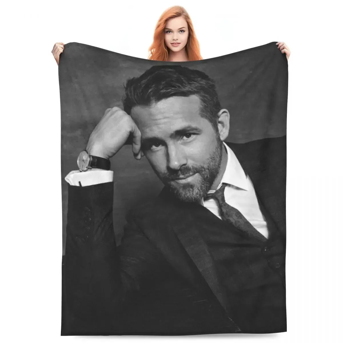 R-Ryan Reynolds Flannel Blanket Handsome Actor Soft Warm Bedding Throws for Couch Chair Picnic Novelty Bedspread Sofa Bed Cover