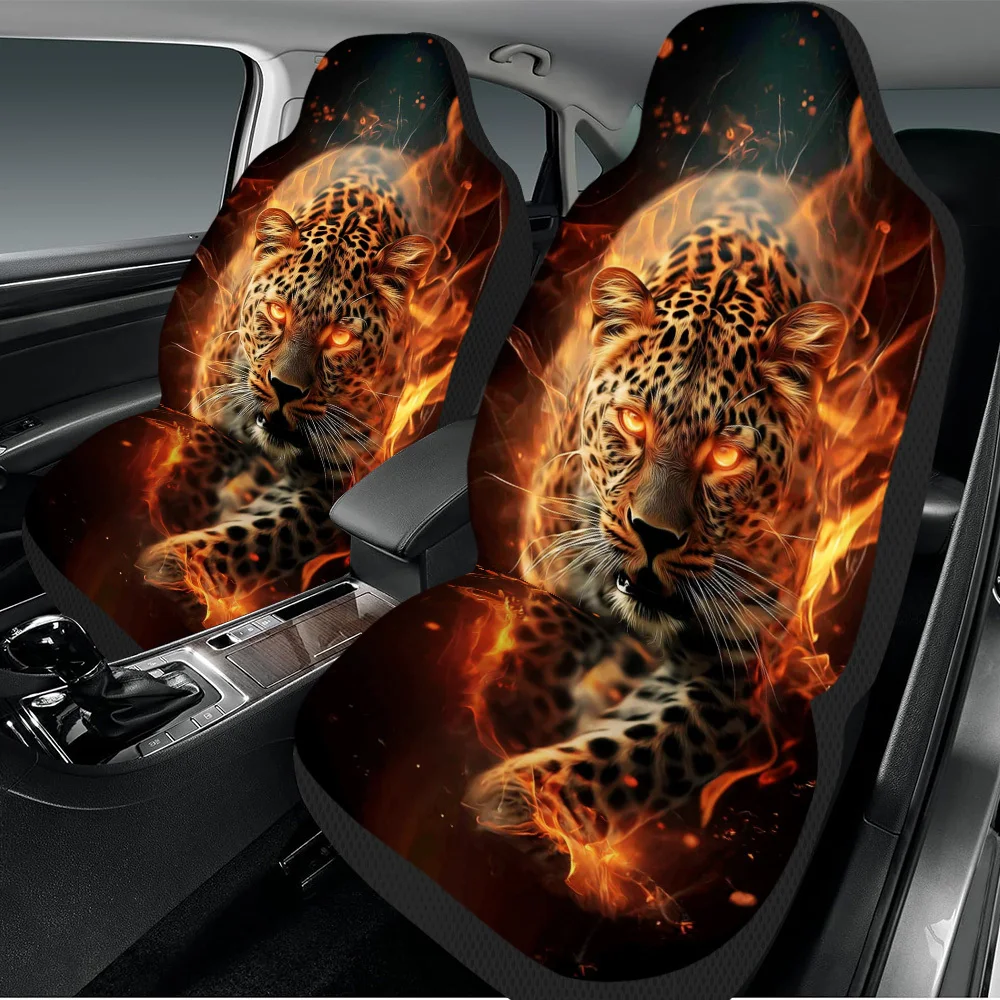 2pcs Fiery Leopard Print Car Seat Covers – Front Seat Protectors For Cars, SUVs & Sedans, Durable Design, Easy To Install, Enha