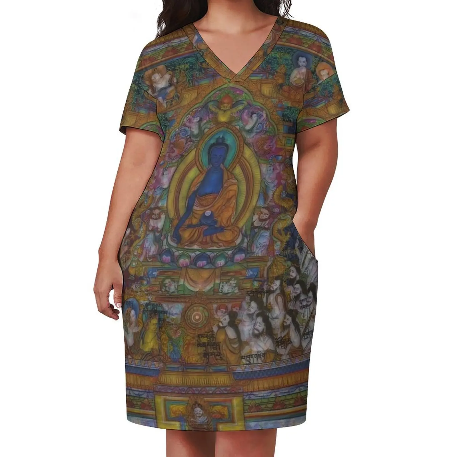 Medicine Buddha Loose Pocket Dress Elegant gowns Women