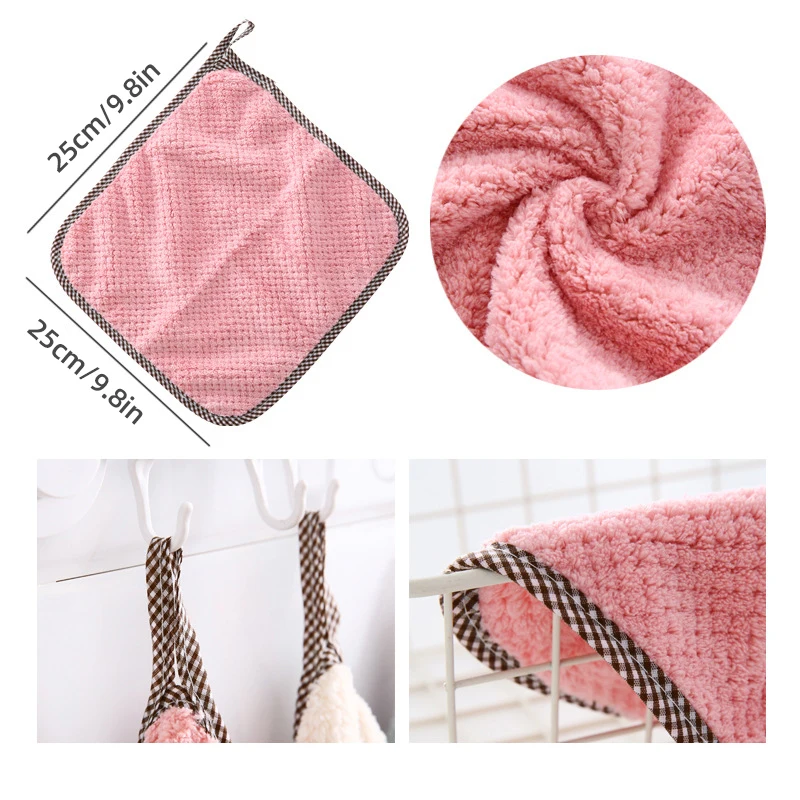 5pcs Soft Reusable Dish Towels, 9.8x9.8in Coral Fleece Cleaning Rags, Household Absorbent Non-shedding Dishwashing Cloth, Double