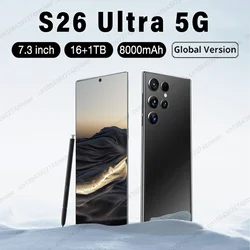 Smartphone S26 Ultra 7.3inch HD 5G Snapdragon 8Gen3 16GB + 1TB Android 14 8000mAh 70 + 108MP Mobiele telefoon Gezichtsherkenning