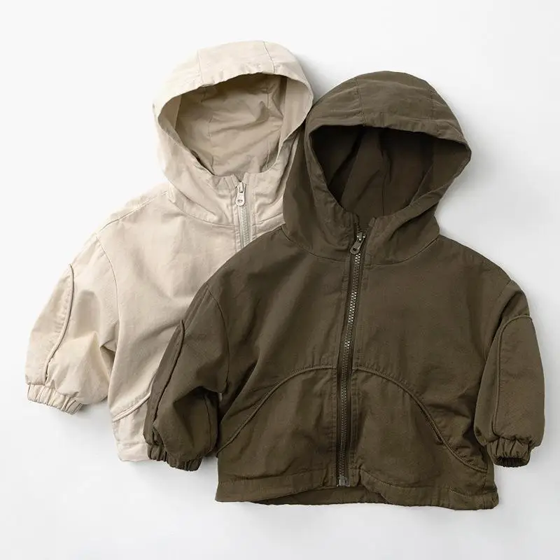 

2026 Spring New Children Long Sleeve Hooded Coat Solid Girls Zipper Cardigan Cotton Kids Boys Casual Jacket Toddler Clothes