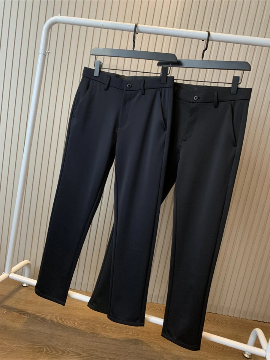 

Spring Autumn Men's Casual Wool Blend Straight Leg Pants Busin Commute Workwear Comfortable Stretchy Loose Fit Trousers