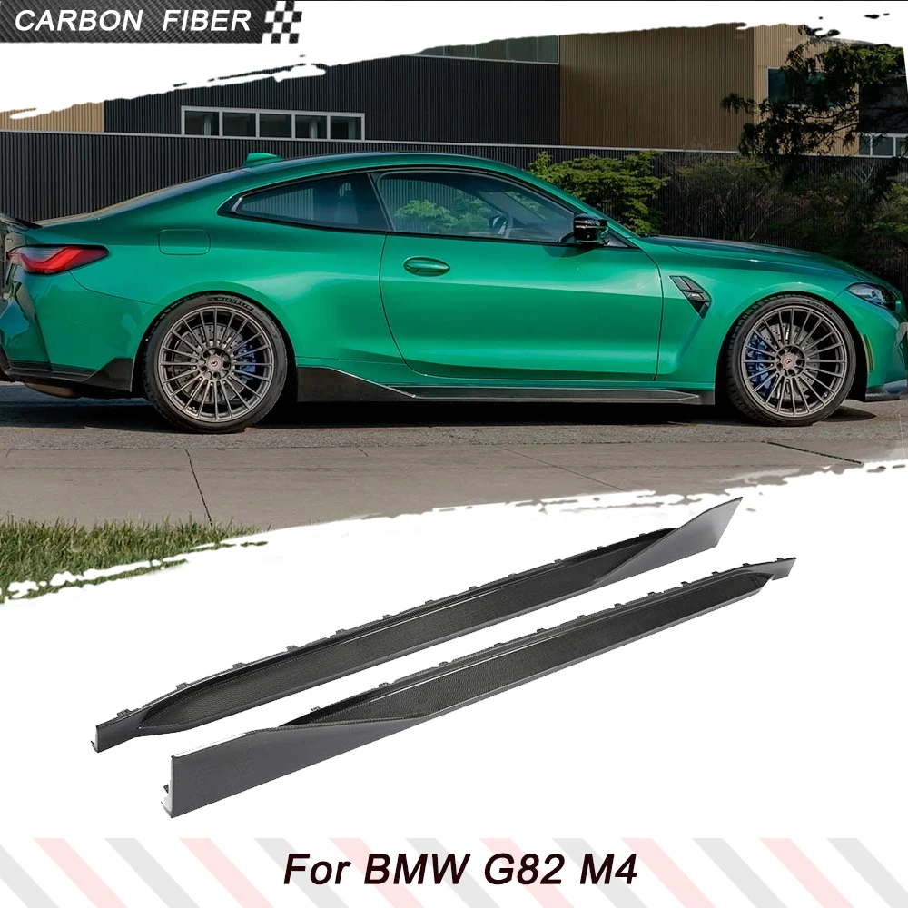 Carbon Fiber Car Side Skirts Apron Racing Body Kits For BMW 4 Series G82 M4 2021 2022 Car Side Door Extention Lip Splitters