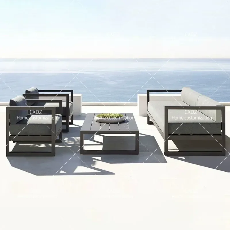 Outdoor Sofa and Coffee Table Set Waterproof Wrought Iron Aluminum Alloy Courtyard Leisure Furniture for Patio Garden Terrace